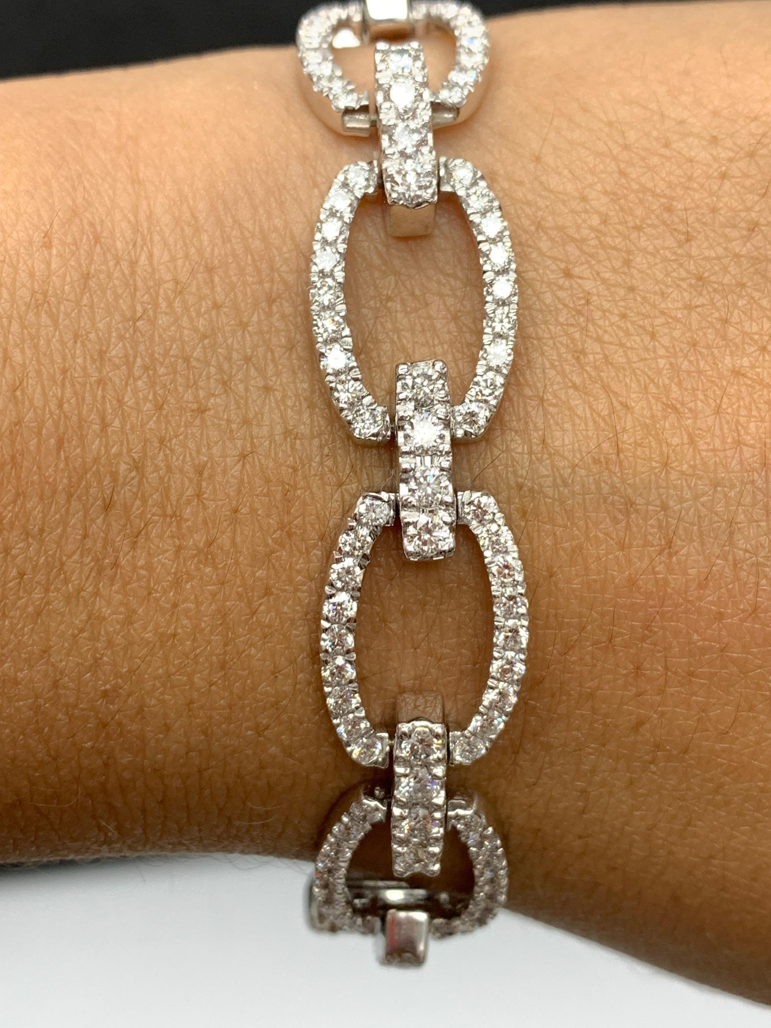 Modern 6.24 Carat Diamond Link Bracelet in 14k White Gold For Sale