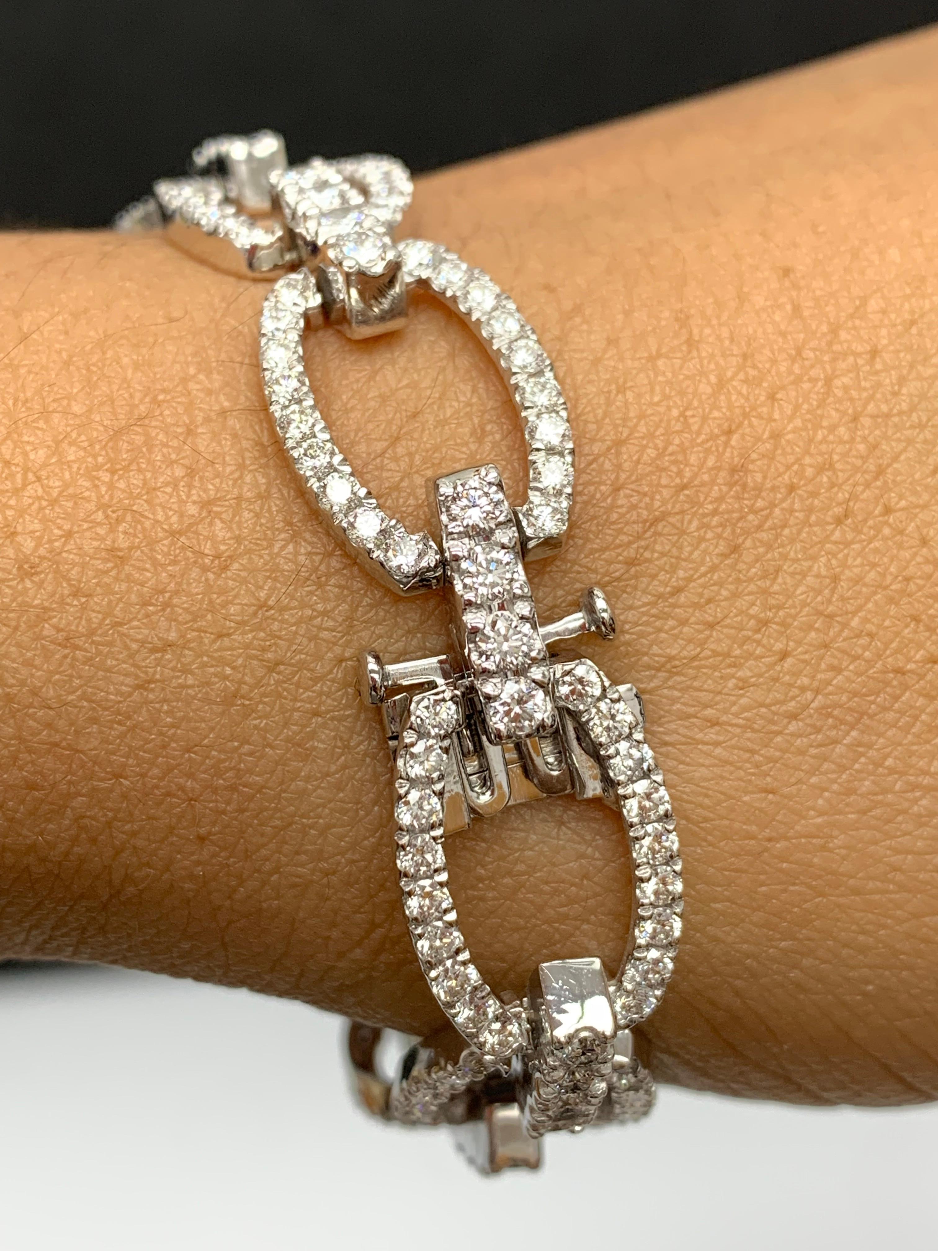 6.24 Carat Diamond Link Bracelet in 14k White Gold In New Condition For Sale In NEW YORK, NY