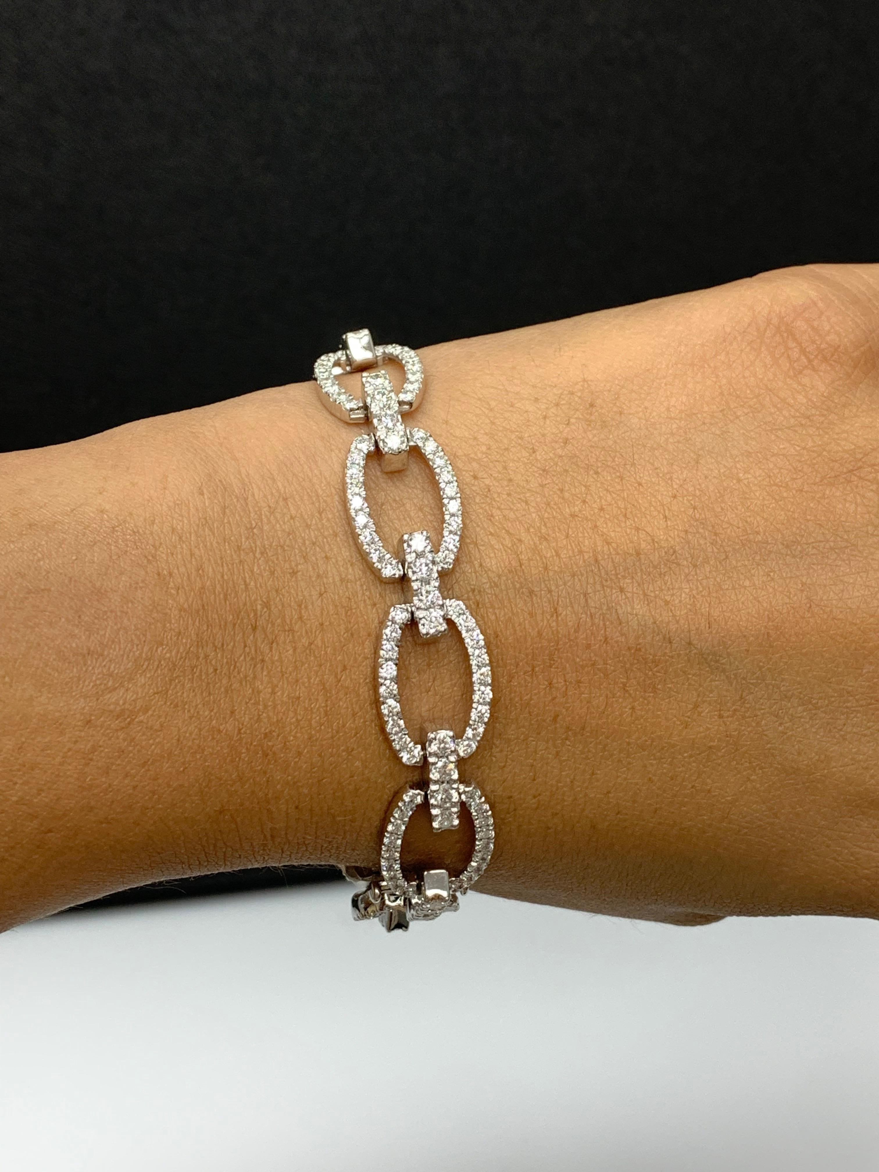 Women's 6.24 Carat Diamond Link Bracelet in 14k White Gold For Sale