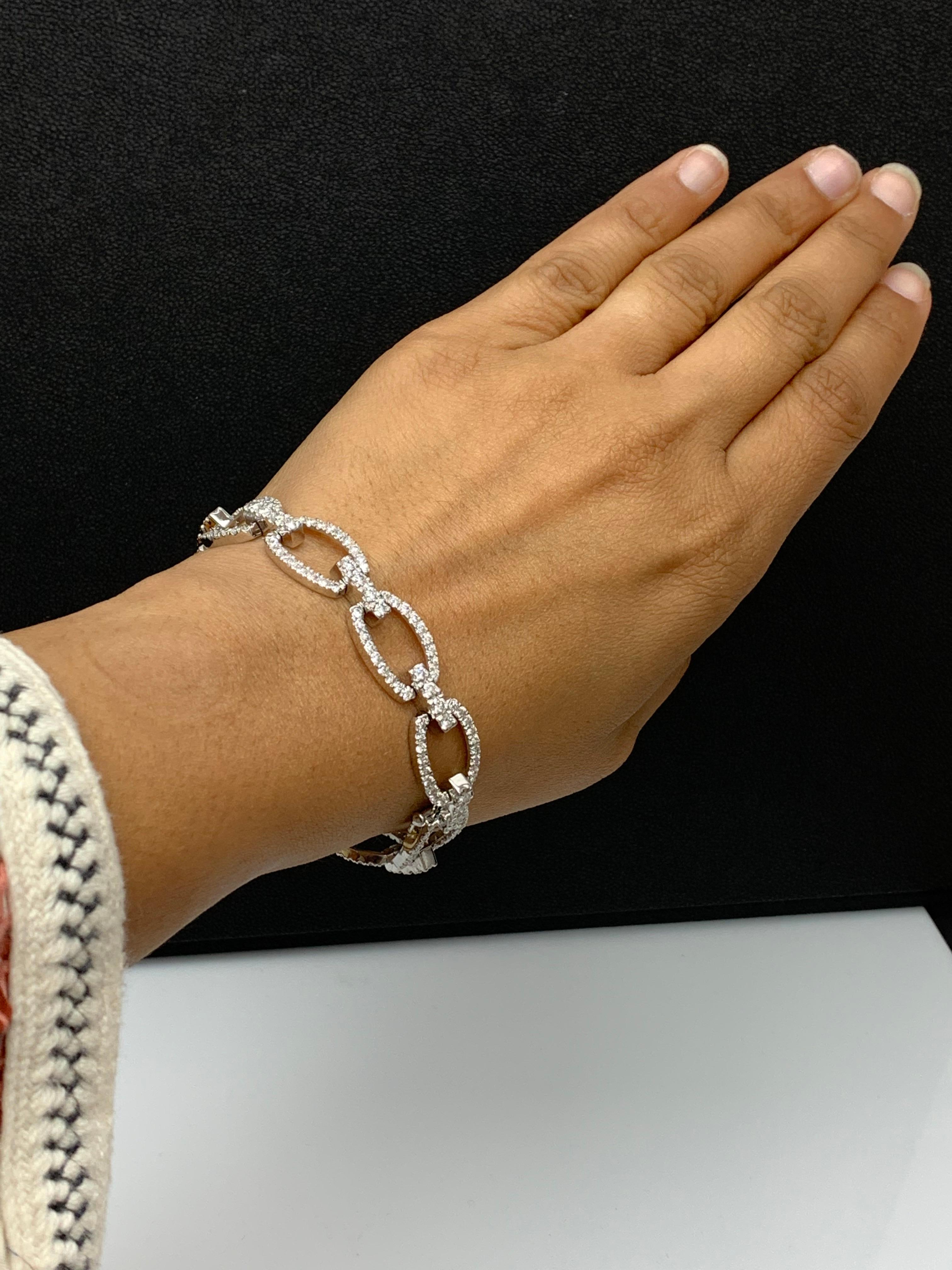 6.24 Carat Diamond Link Bracelet in 14k White Gold For Sale 2