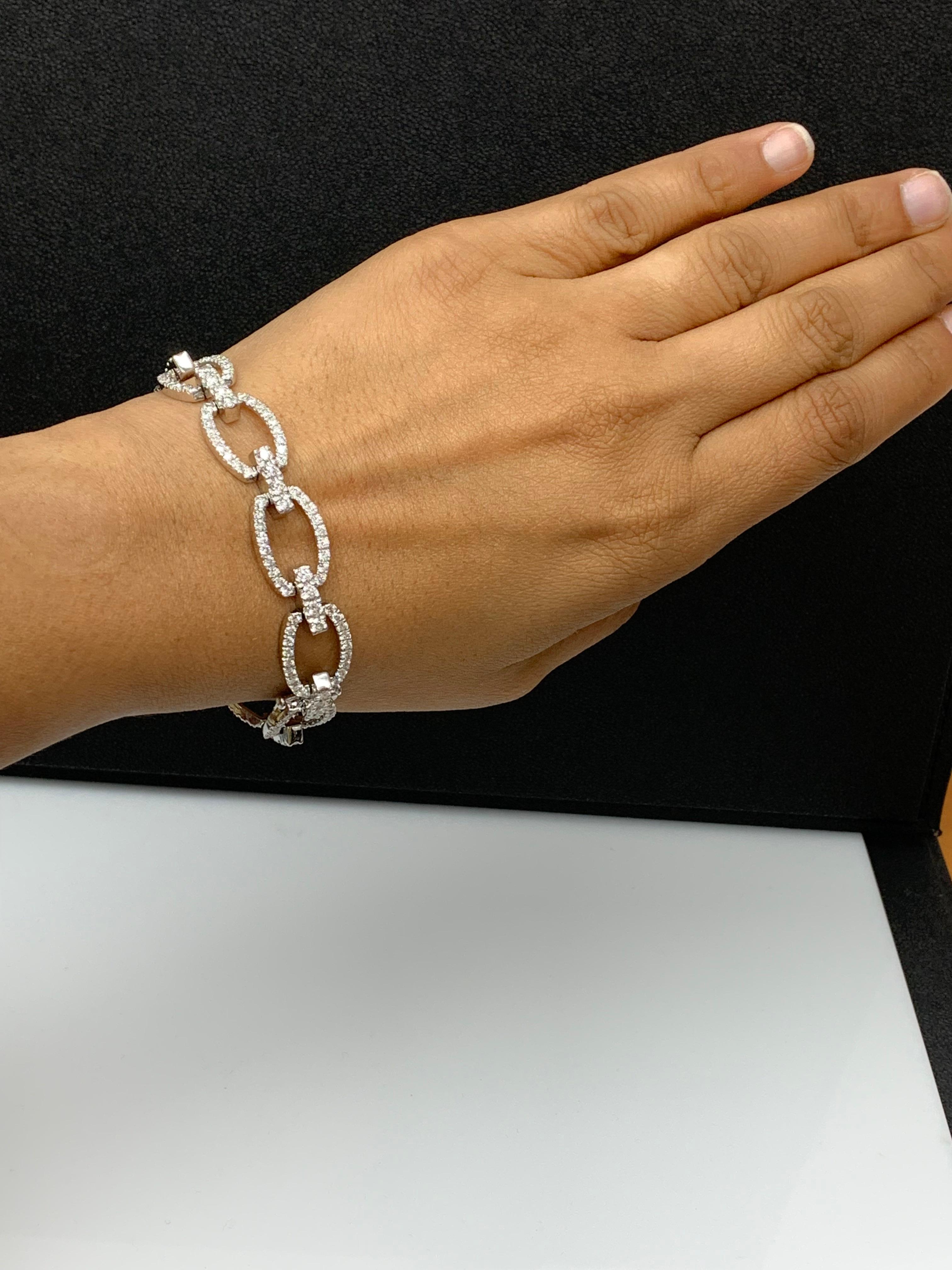 6.24 Carat Diamond Link Bracelet in 14k White Gold For Sale 3