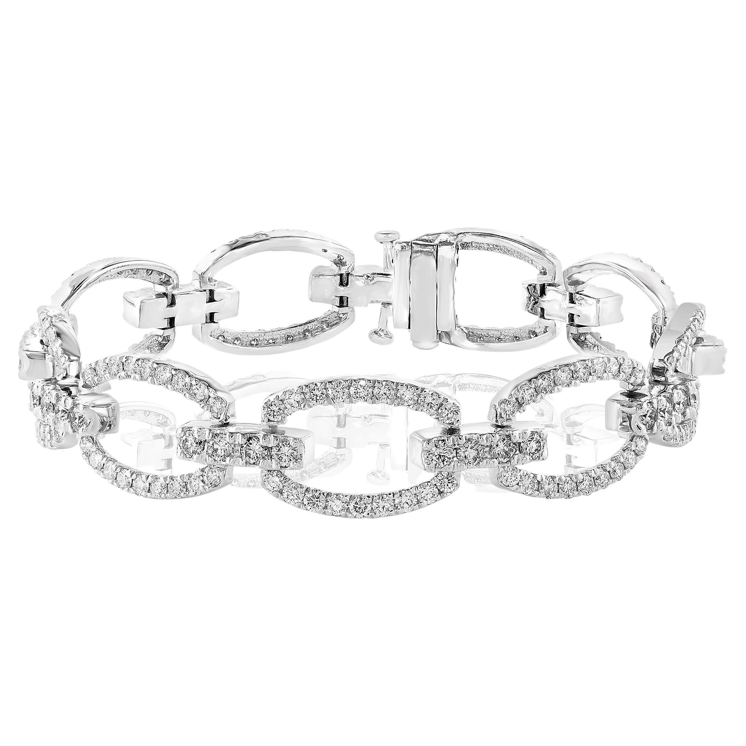 6.24 Carat Diamond Link Bracelet in 14k White Gold For Sale
