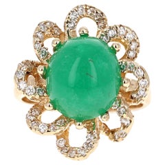 6.24 Carat Cabochon Emerald Diamond Yellow Gold Cocktail Ring