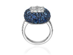 6.24 Carat Illusion Set White Diamond and Sapphire 18 Karat White Gold Ring