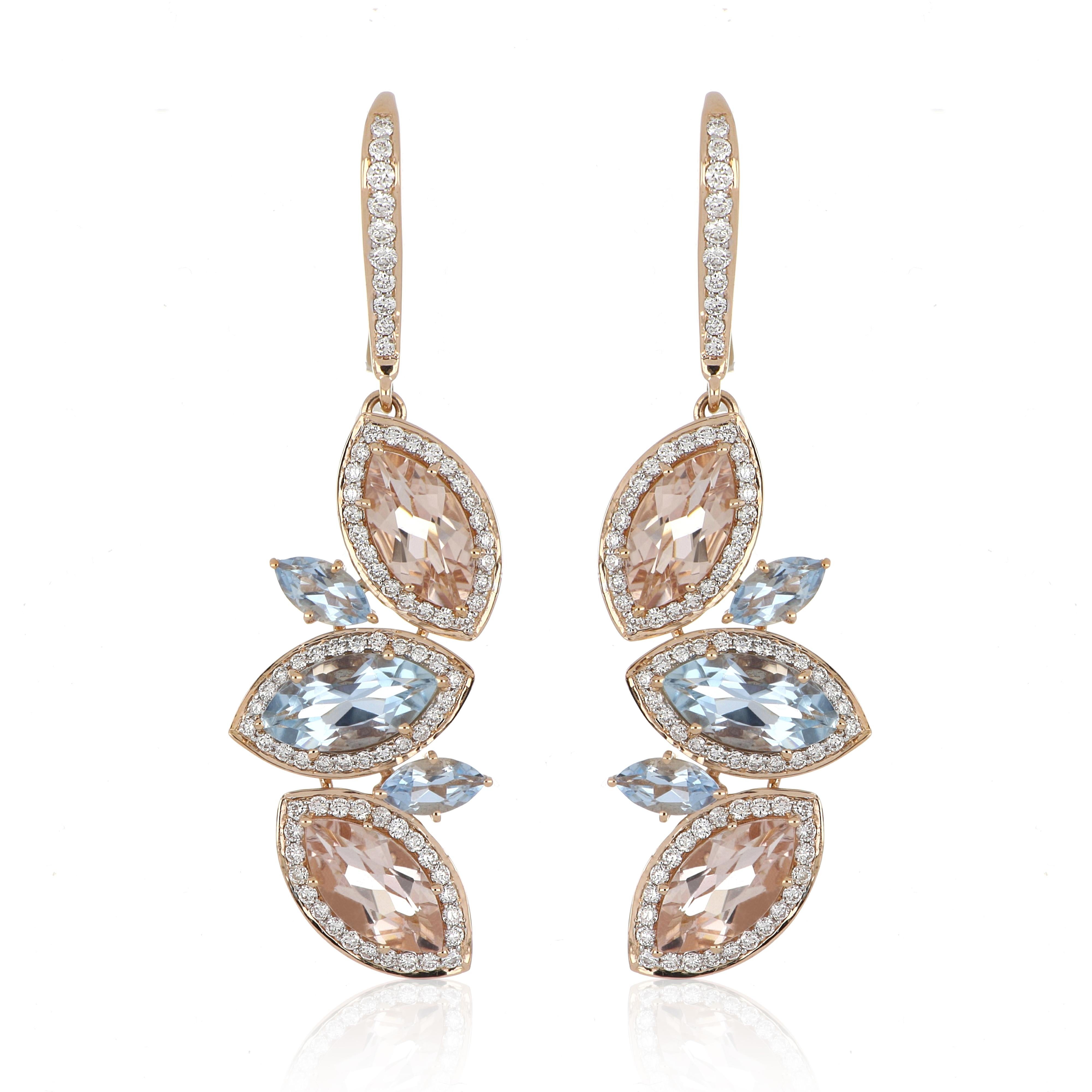Orecchino di Morganite e Acquamarina da 6,24 carati totali con diamanti in oro 18 carati in vendita 4