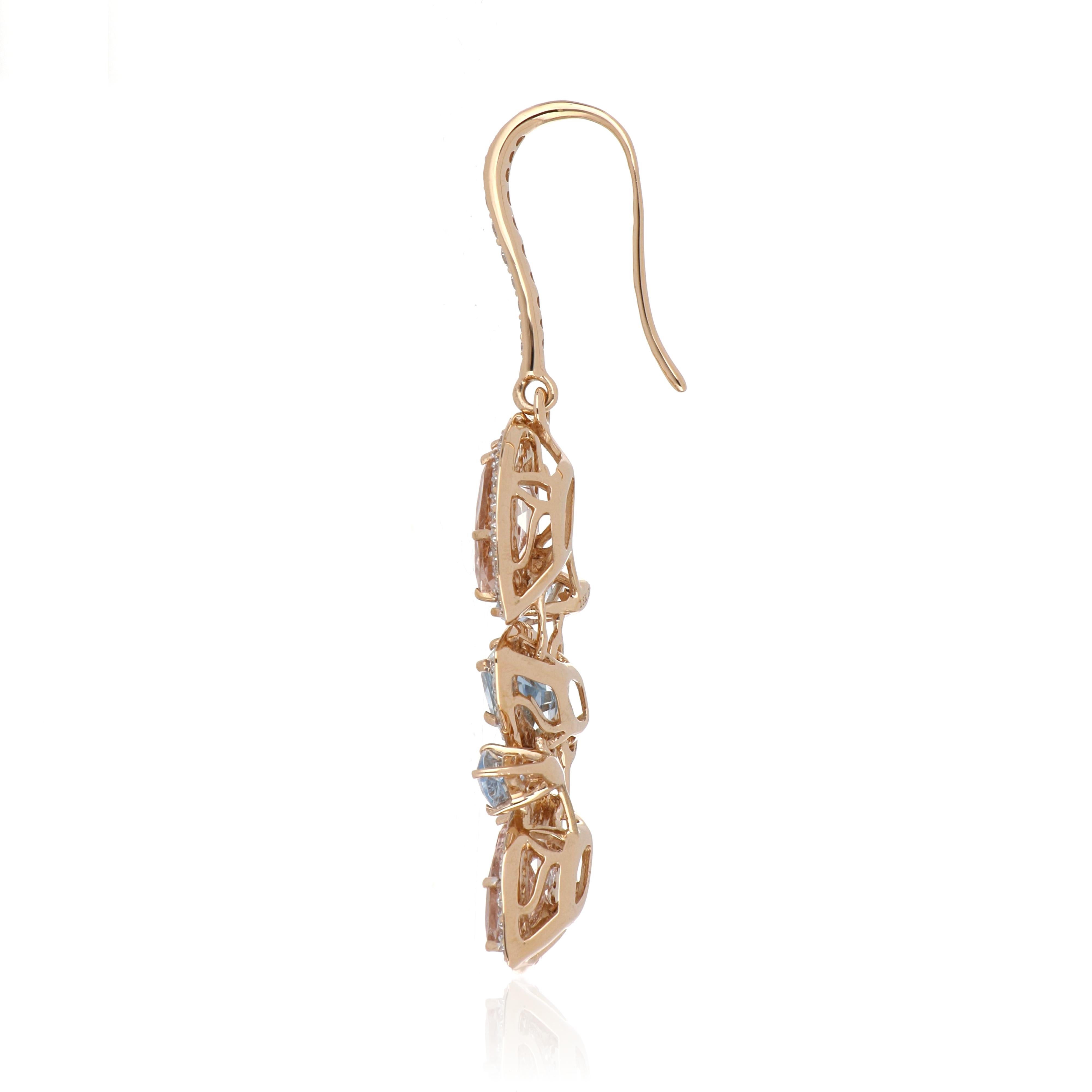 Women's 6.24 Carat Total Morganite and Aquamarine Earring with Diamonds in 18 Karat Gold For Sale