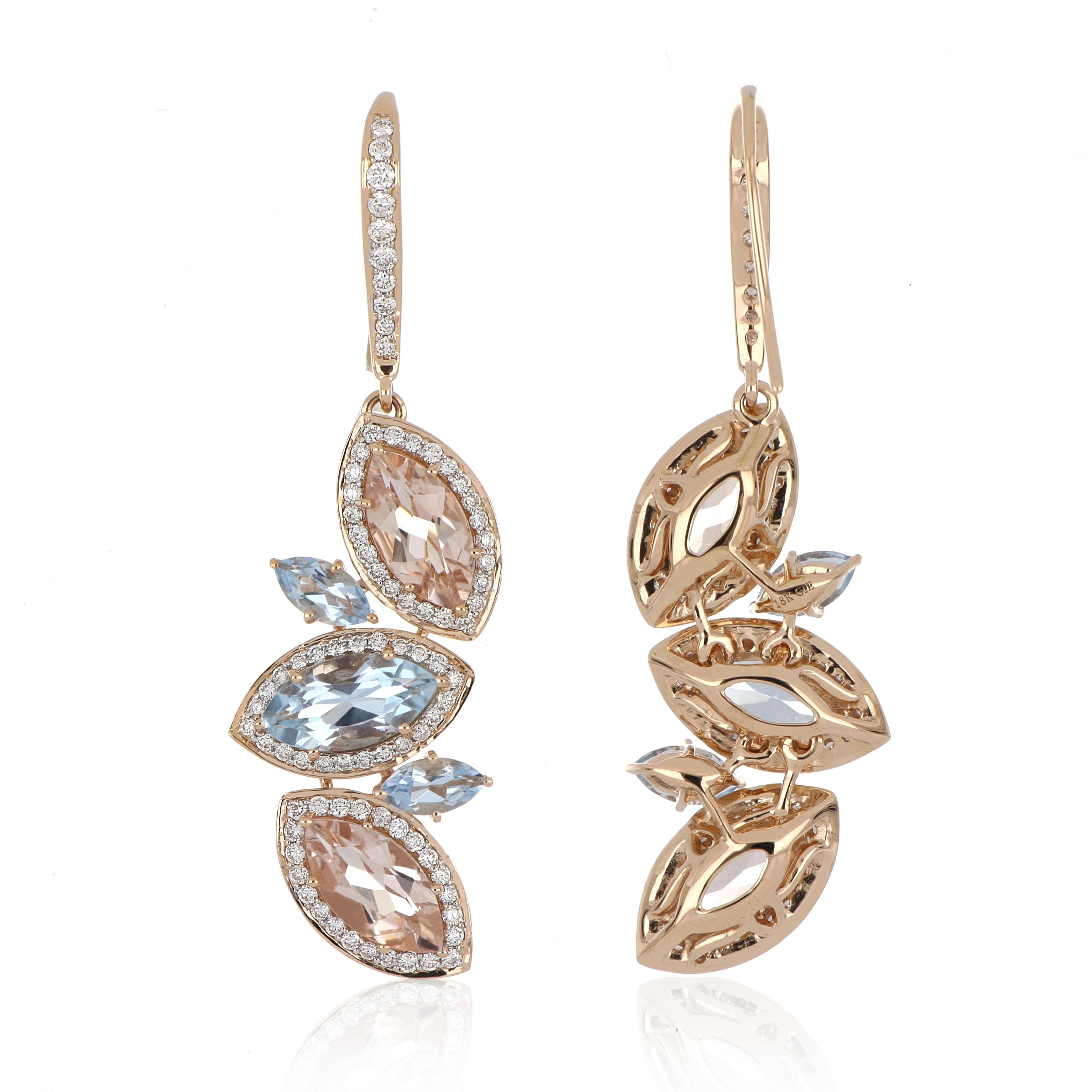 Orecchino di Morganite e Acquamarina da 6,24 carati totali con diamanti in oro 18 carati in vendita 2