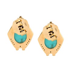 6.24 Carat Turquoise Diamond 14 Karat Gold Art Deco Style Stud Earrings