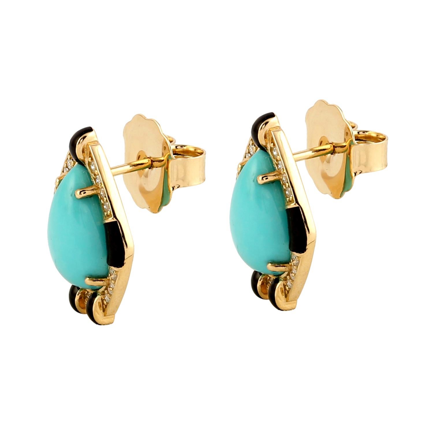 Modern 6.24 Carat Turquoise Diamond 14 Karat Gold Art Deco Style Stud Earrings For Sale