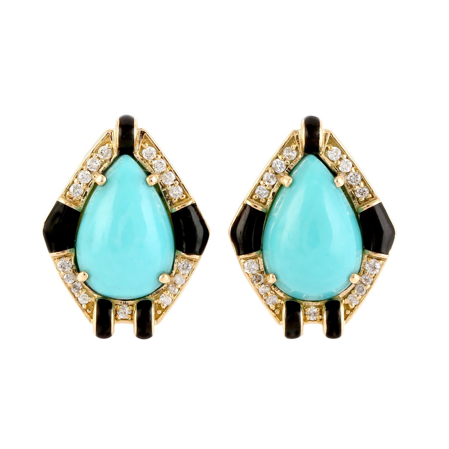 Mixed Cut 6.24 Carat Turquoise Diamond 14 Karat Gold Art Deco Style Stud Earrings For Sale
