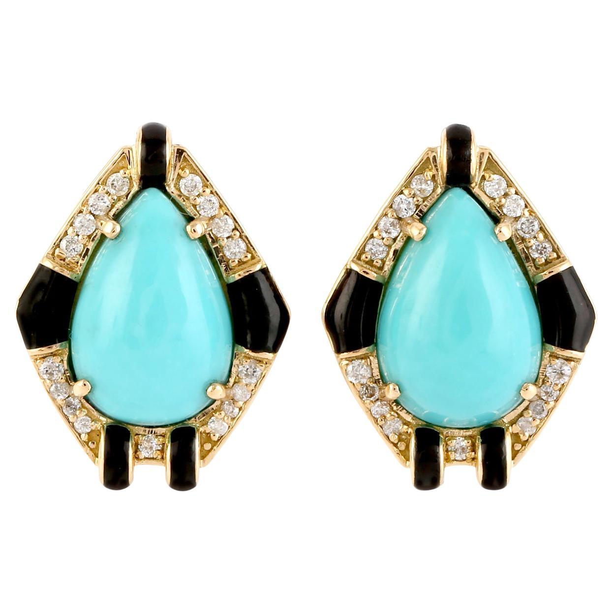 6.24 Carat Turquoise Diamond 14 Karat Gold Art Deco Style Stud Earrings For Sale