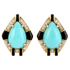 6.24 Carat Turquoise Diamond 14 Karat Gold Art Deco Style Stud Earrings