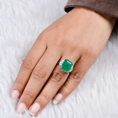 6.24 Carat Zambian Emerald Cocktail Ring with Diamond Accents 18k White Gold