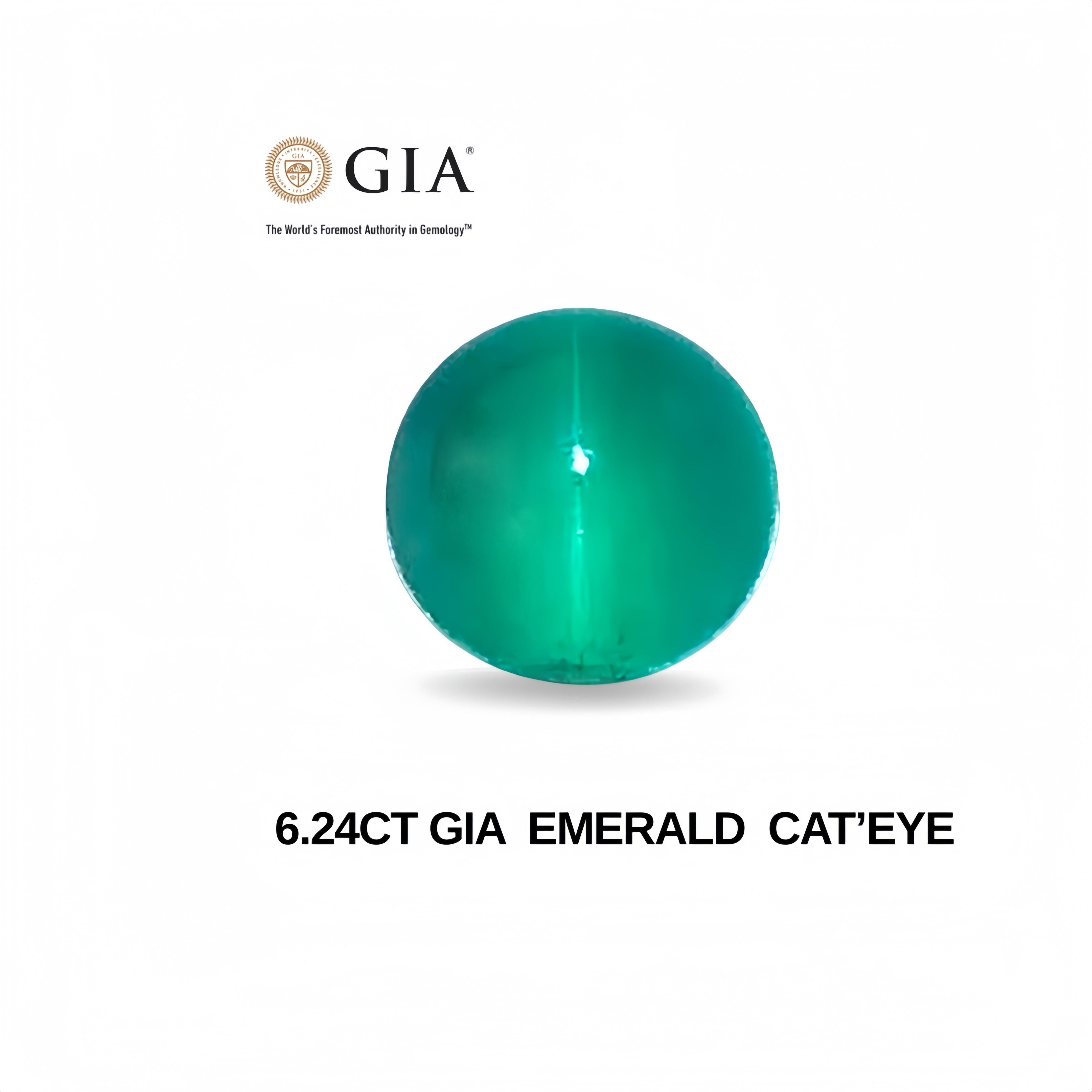 6,24 Karat GIA-Zertifikat Natürlicher Smaragd Cat'Eye Edelstein (Cabochon) im Angebot