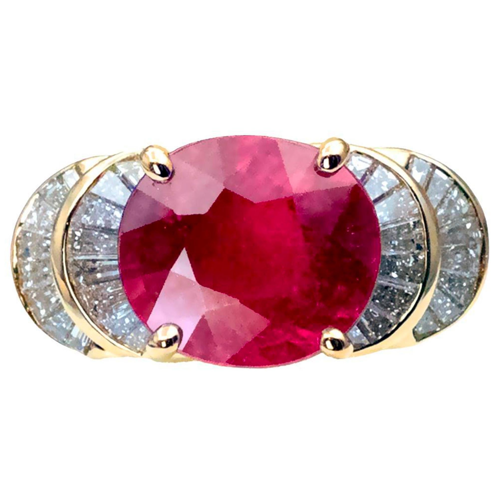 6.24 ct Natural Rubellite Tourmaline 18K Yellow Gold & Diamond Cocktail Ring