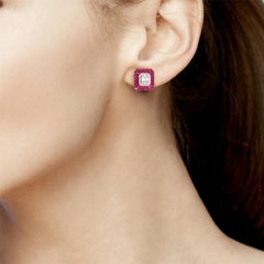6.24 ct Ruby & Diamonds Studs Made In 18k Gold
