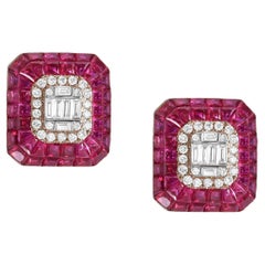 6.24 ct Ruby & Diamonds Studs Made In 18k Gold