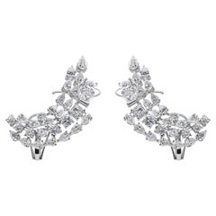 6.24 Ct SI/HI Diamond Climber Clip On Earrings 14 Karat White Gold