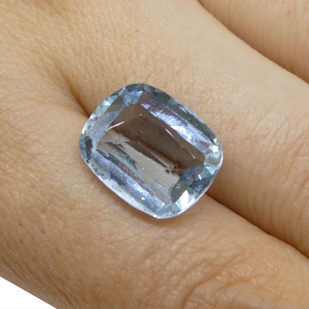 Brilliant Cut 6.24ct Cushion Blue Aquamarine from Brazil For Sale