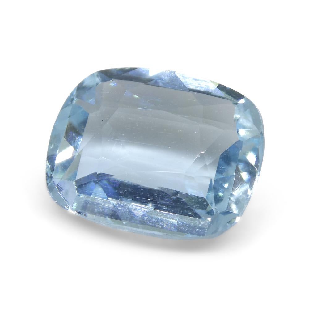 Women's or Men's 6.24ct Cushion Blue Aquamarine from Brazil For Sale