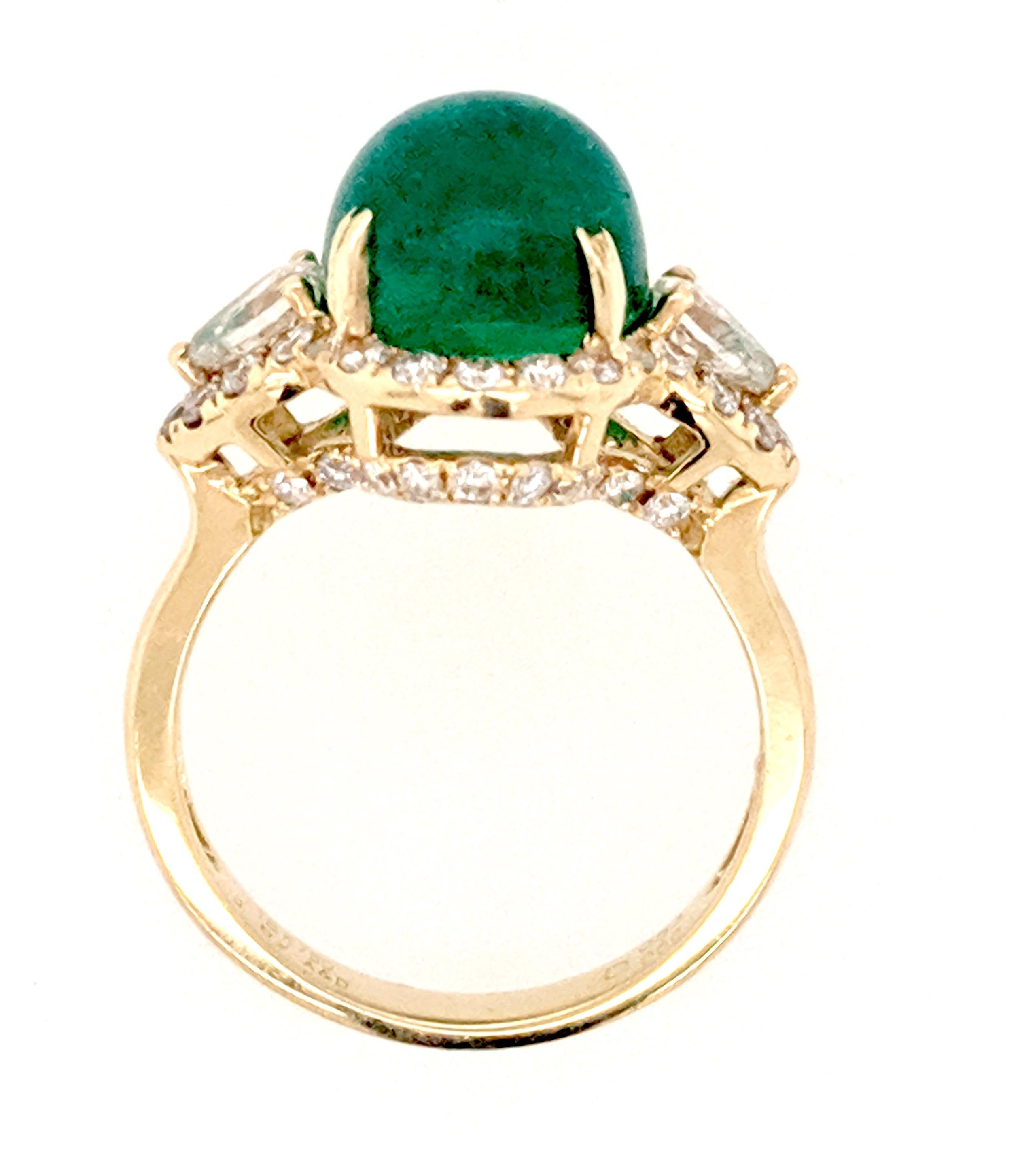 6.25 Carat African Cabochon Emerald and Diamond Cocktail Ring In New Condition For Sale In Greenville, DE