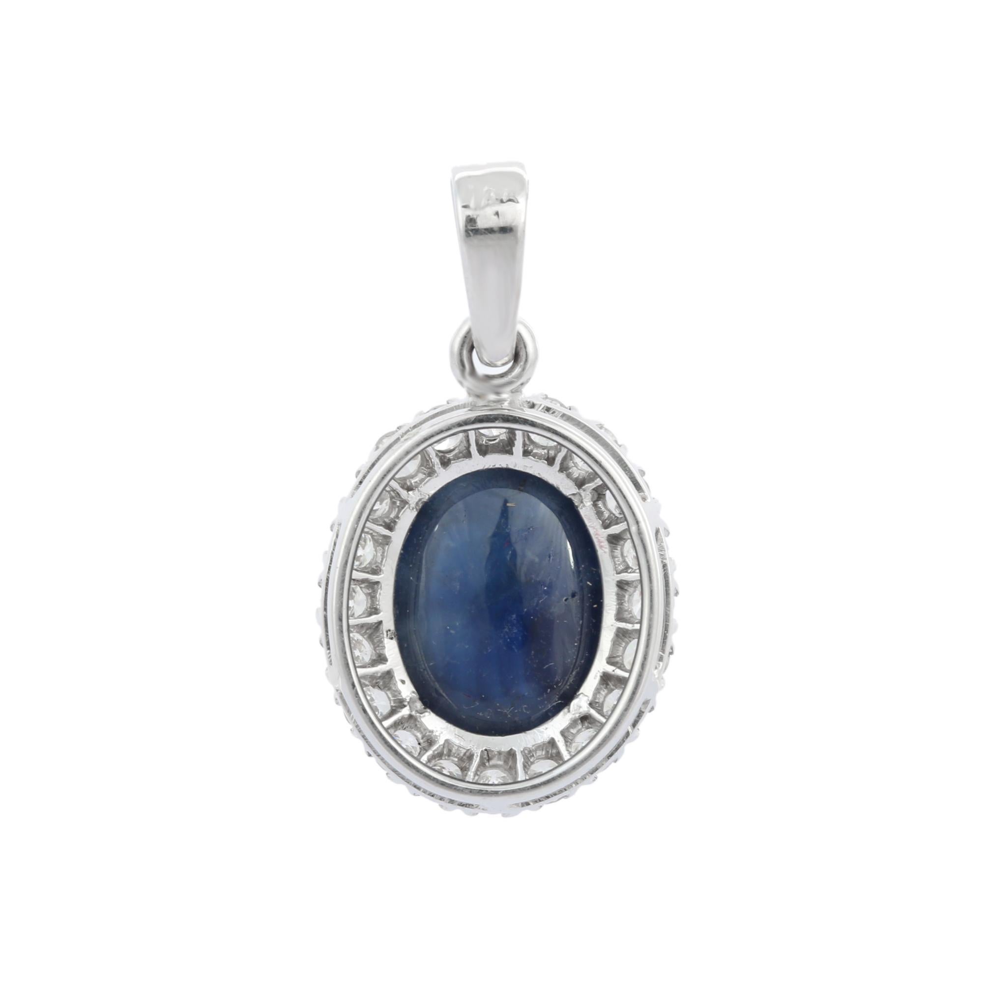 Oval Cut 6.25 Carat Blue Sapphire and Diamond Oval Shape Pendant in 18K Solid White Gold For Sale