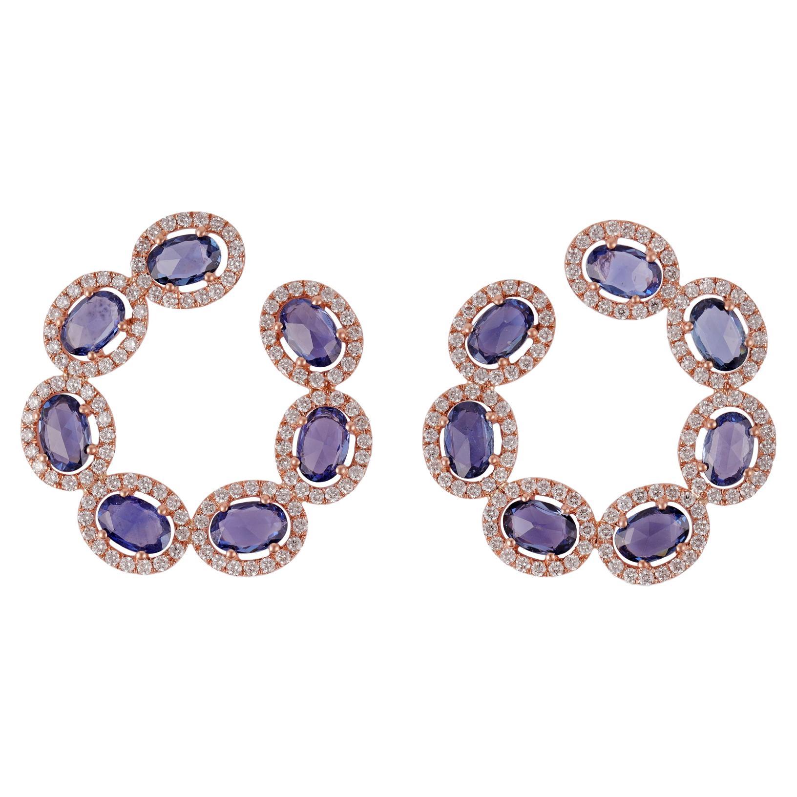 6.25 Carat  Blue Sapphire Earrings in Rose Gold with Diamonds.  For Sale