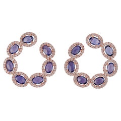 6.25 Carat  Blue Sapphire Earrings in Rose Gold with Diamonds. 