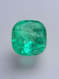 6.25 Carat Bluish Green Colombian Emerald - Muzo Cushion Cut May Birthstone Gem