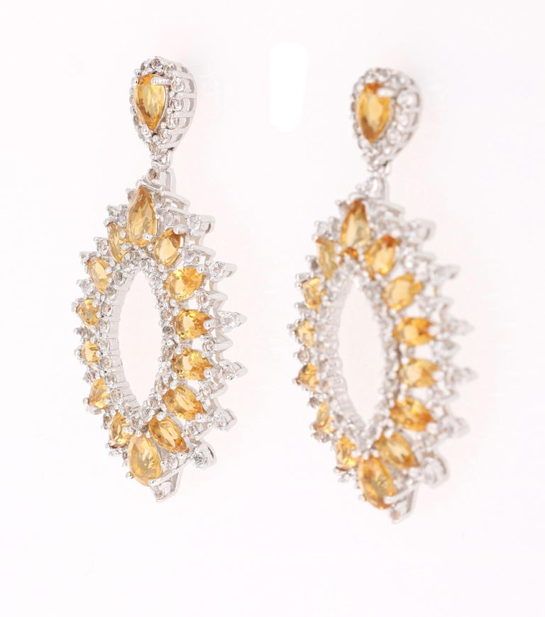 V3 Jewelry Sterling Silver with Natural Citrine and White Topaz Flower Stud Earrings main image 0