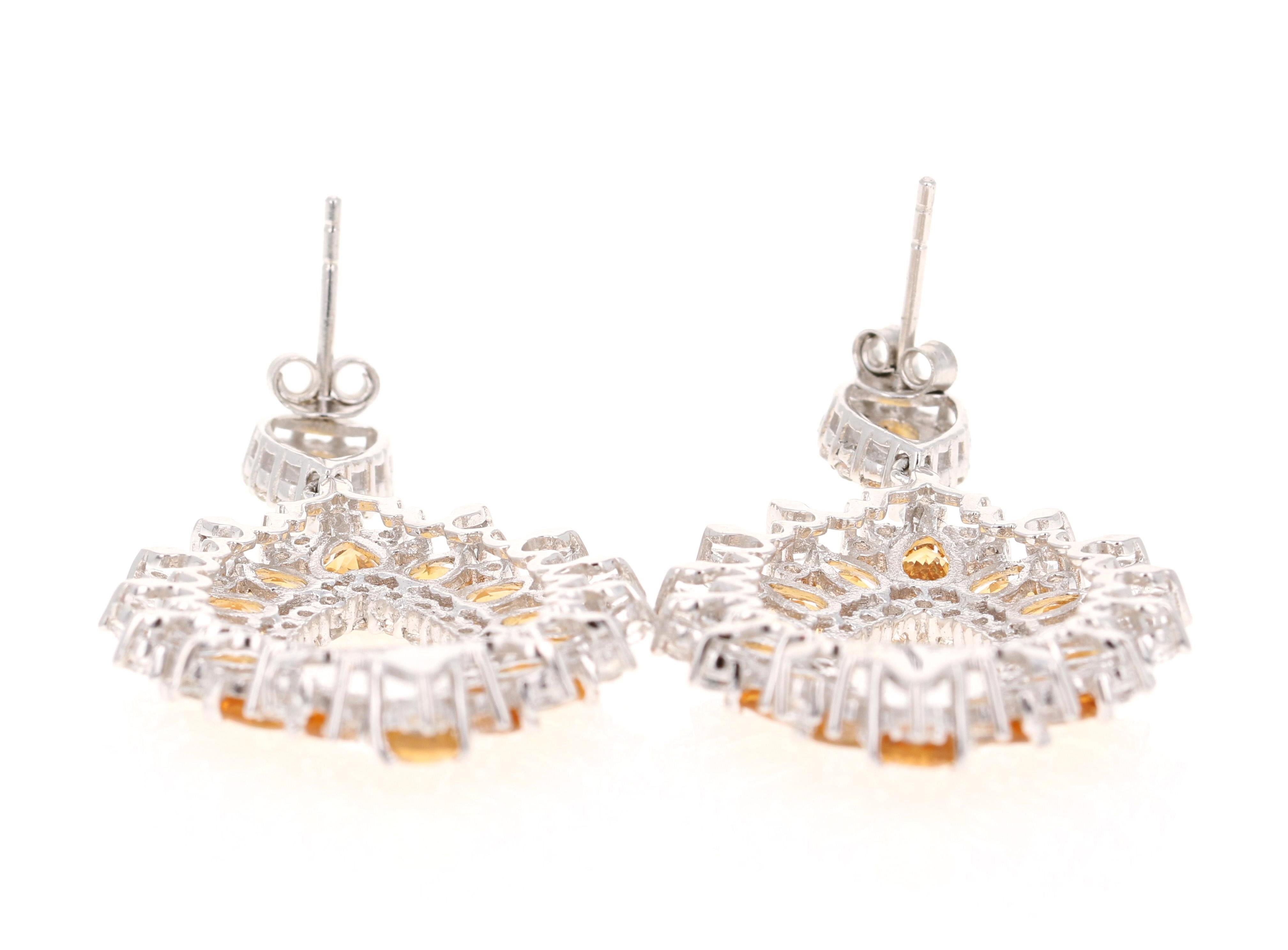 Modern 6.25 Carat Citrine White Topaz Silver Earrings For Sale