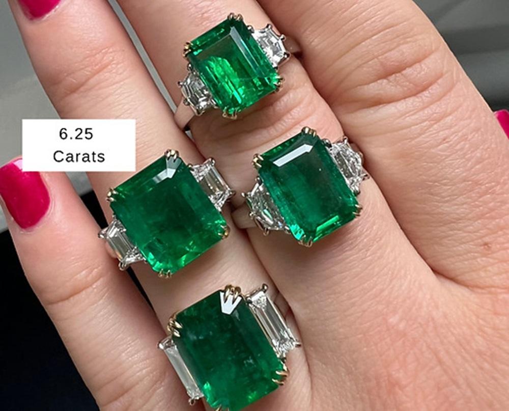 Emerald Cut 6.25 Carat Emerald EC Ring For Sale