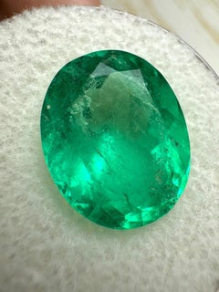 6.25 Carat Muzo Yellowish Green Colombian Emerald Oval Cut - May Birthstone