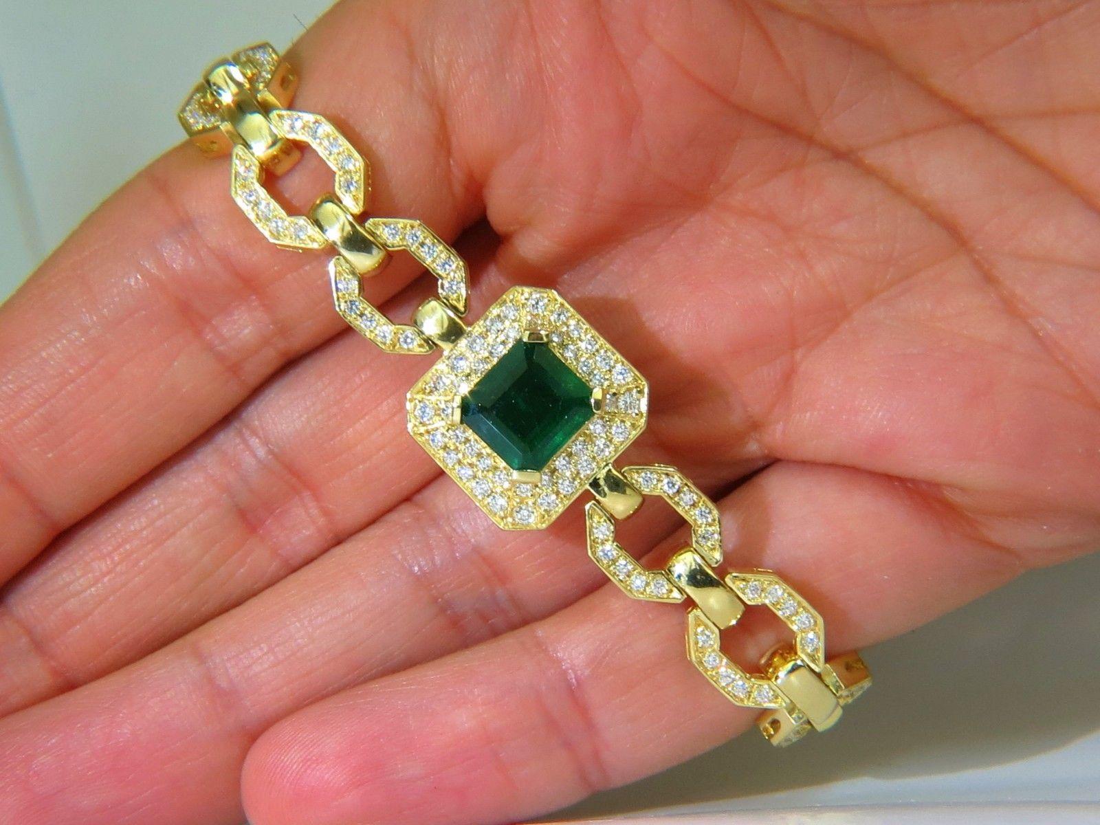 6.25 Carat Natural Emerald Diamond Bracelet 18 Karat Greek Linked Deco 6