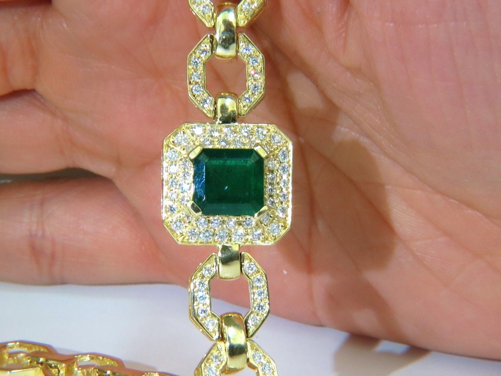 Emerald Cut 6.25 Carat Natural Emerald Diamond Bracelet 18 Karat Greek Linked Deco