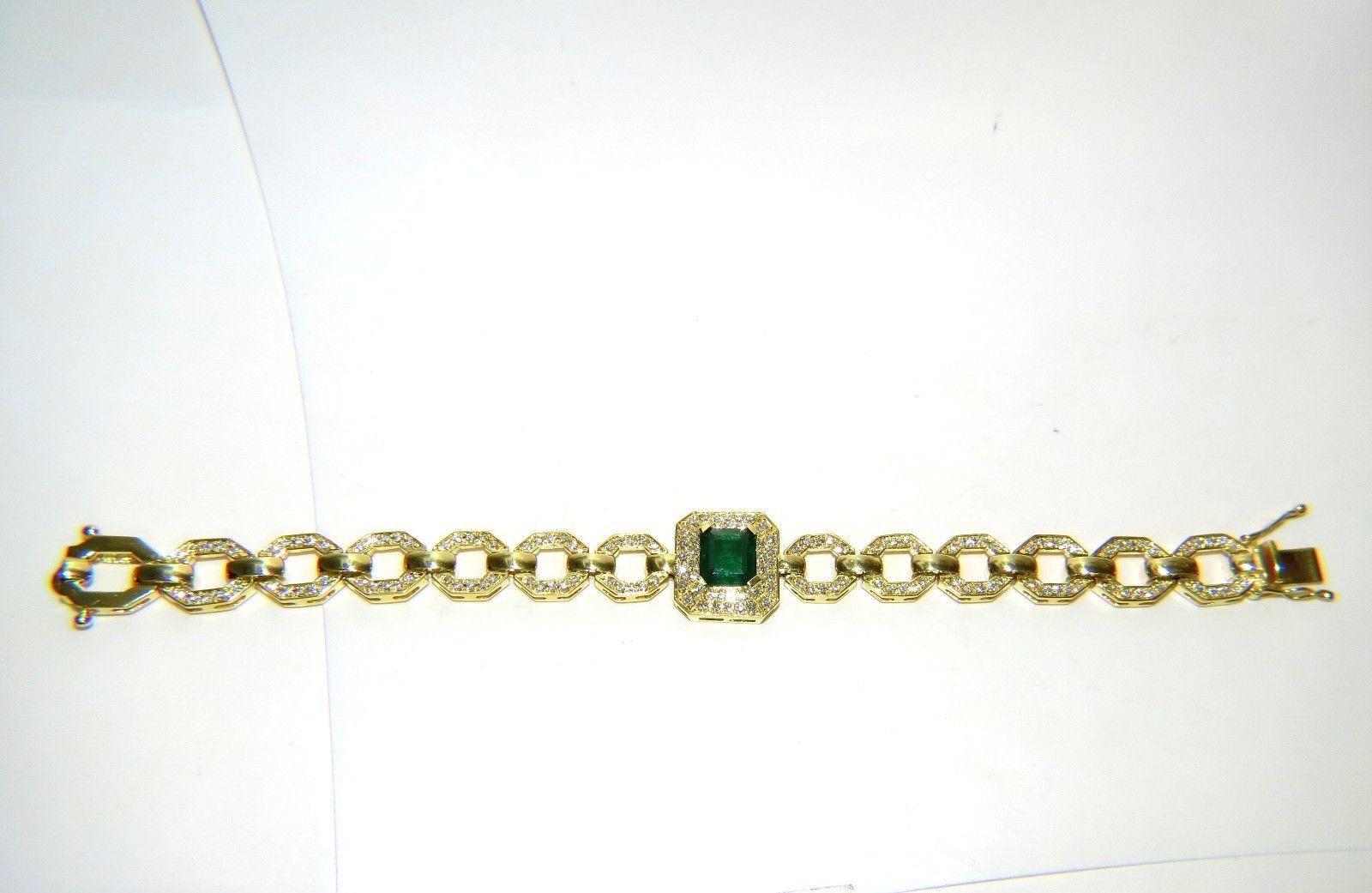 6.25 Carat Natural Emerald Diamond Bracelet 18 Karat Greek Linked Deco In New Condition In New York, NY