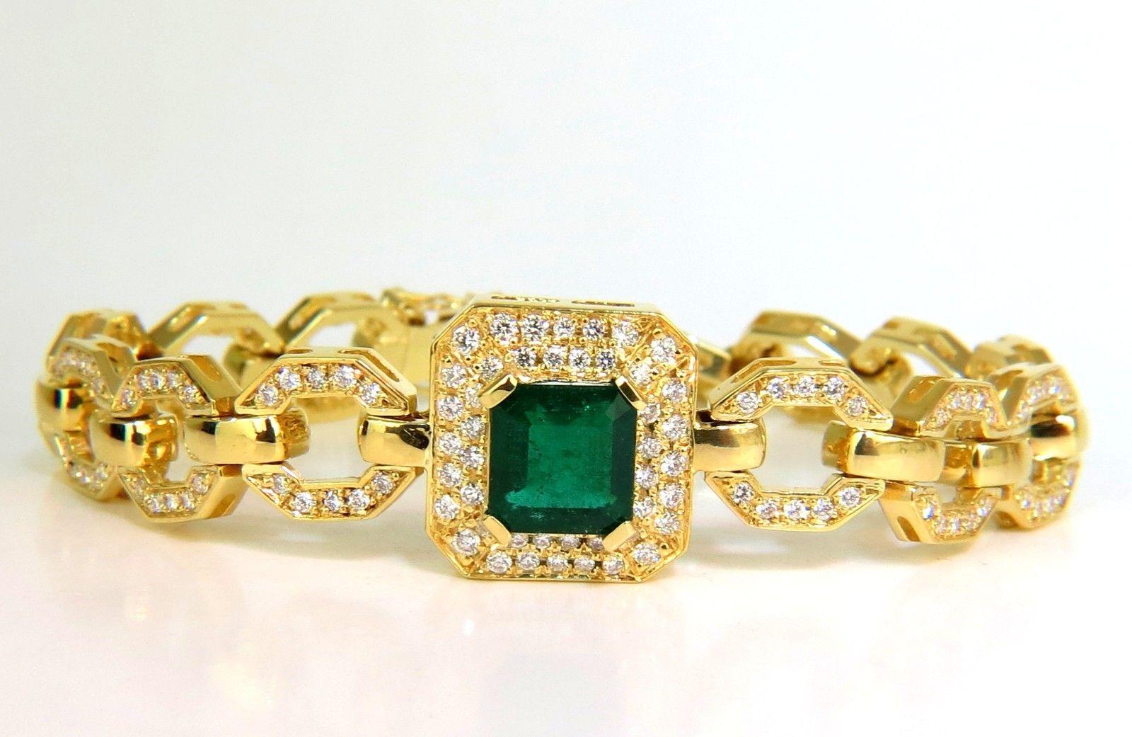 Women's or Men's 6.25 Carat Natural Emerald Diamond Bracelet 18 Karat Greek Linked Deco