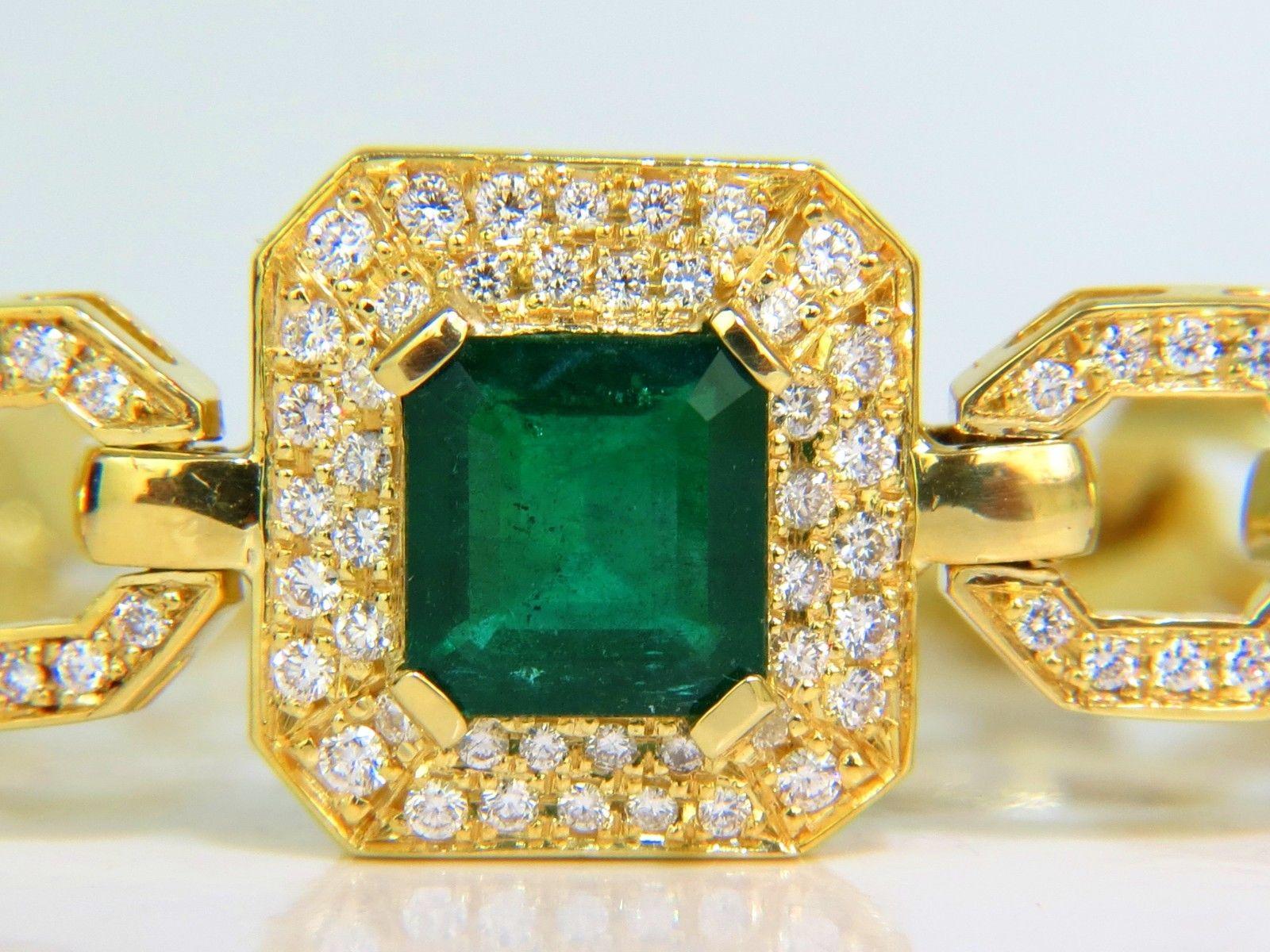 6.25 Carat Natural Emerald Diamond Bracelet 18 Karat Greek Linked Deco 2