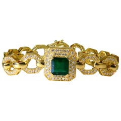 6.25 Carat Natural Emerald Diamond Bracelet 18 Karat Greek Linked Deco