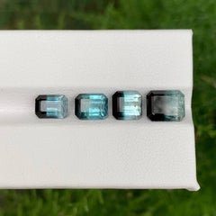 6.25 Carat Natural Loose 4 Piece Bi Color Tourmaline Emerald Cut Afghan Gemstone