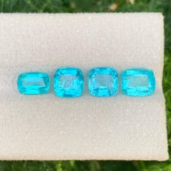 6.25 Carat Natural Loose 4 Piece Blue Apatite Lot Cushion Cut Gemstones