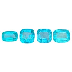 6.25 Carat Natural Loose 4 Piece Blue Apatite Lot Cushion Cut Gemstones