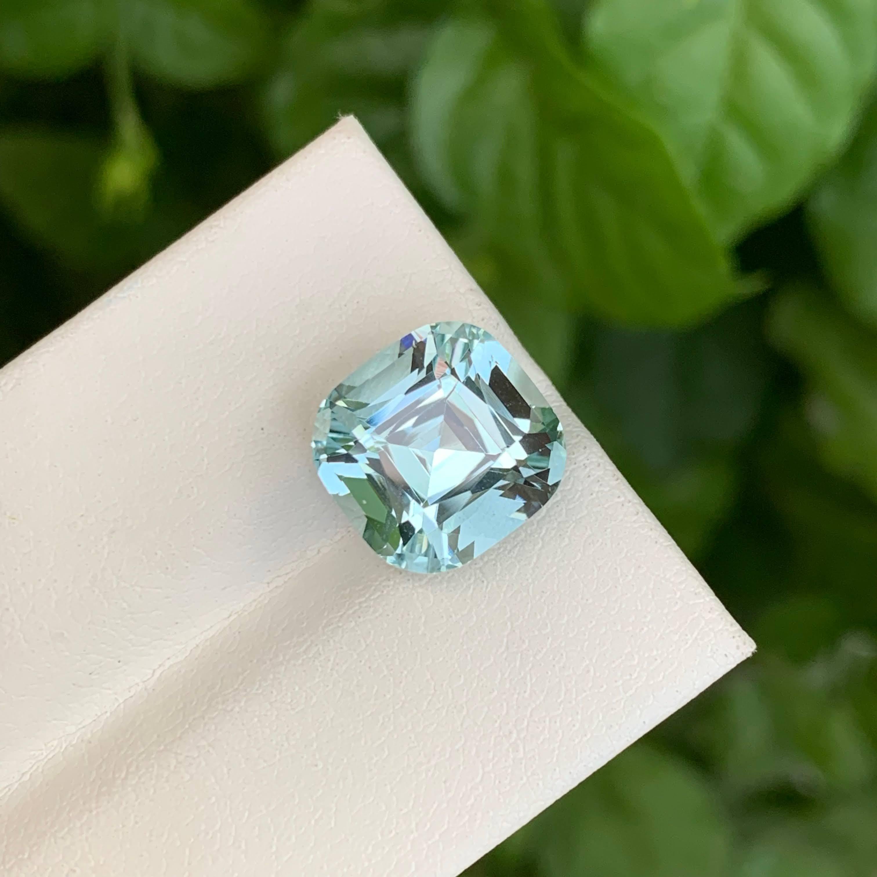 Piedra preciosa paquistaní suelta de 6,25 quilates de aguamarina azul claro natural talla cojín en venta 5