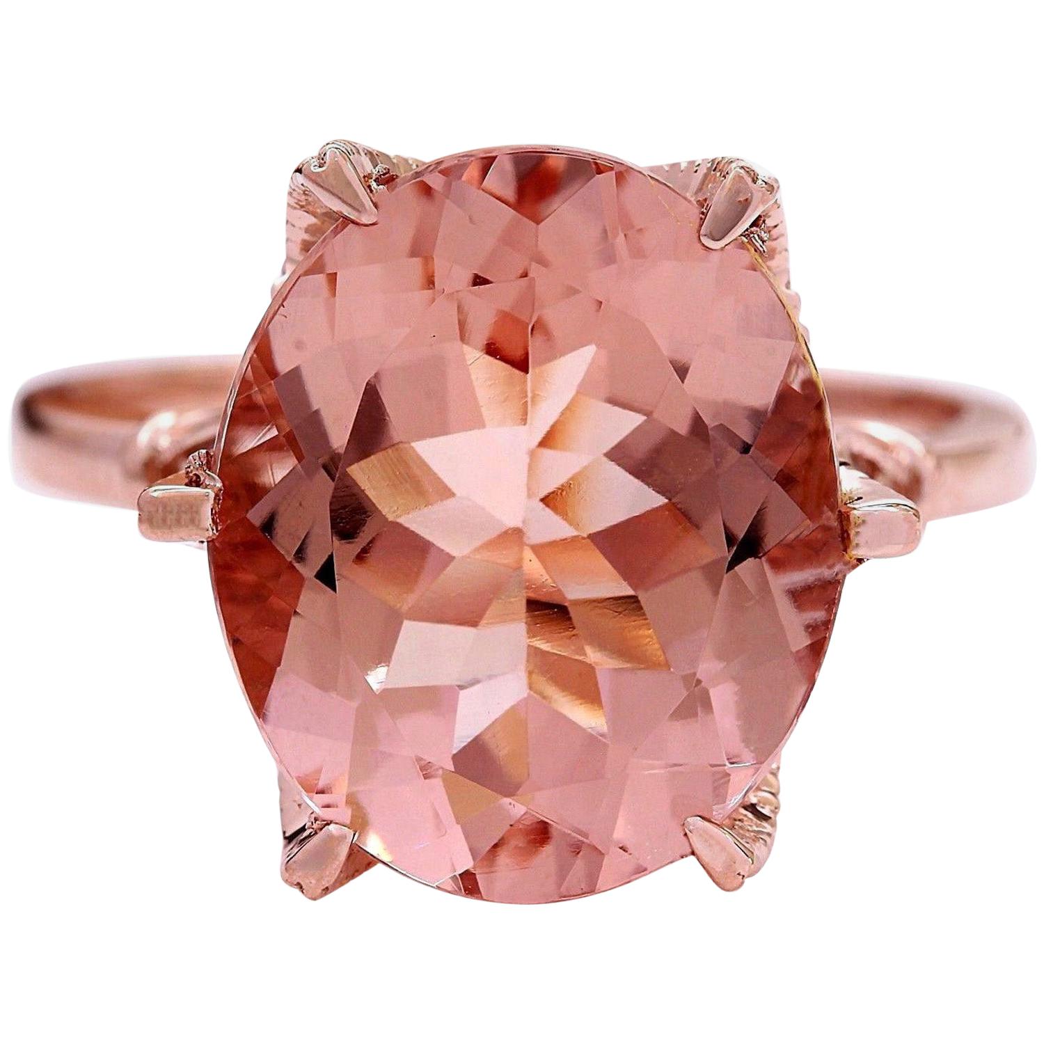 6.25 Carat Natural Morganite 14 Karat Solid Rose Gold Diamond Ring For Sale