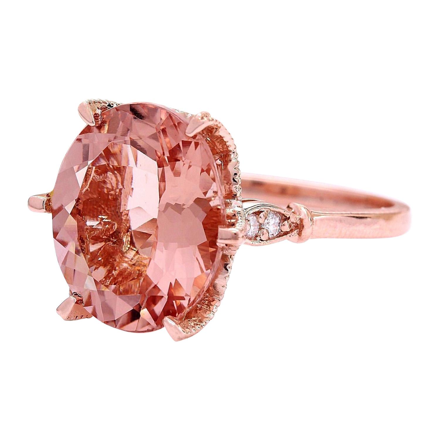 6.25 Carat Natural Morganite 14K Solid Rose Gold Diamond Ring
 Item Type: Ring
 Item Style: Cocktail
 Material: 14K Rose Gold
 Mainstone: Morganite
 Stone Color: Peach
 Stone Weight: 6.15 Carat
 Stone Shape: Oval
 Stone Quantity: 1
 Stone