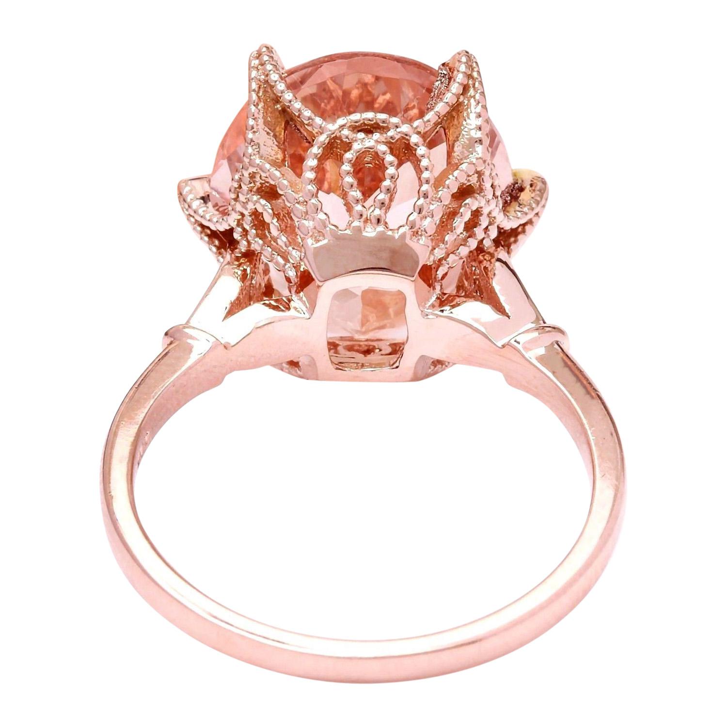 Oval Cut 6.25 Carat Natural Morganite 14 Karat Solid Rose Gold Diamond Ring For Sale