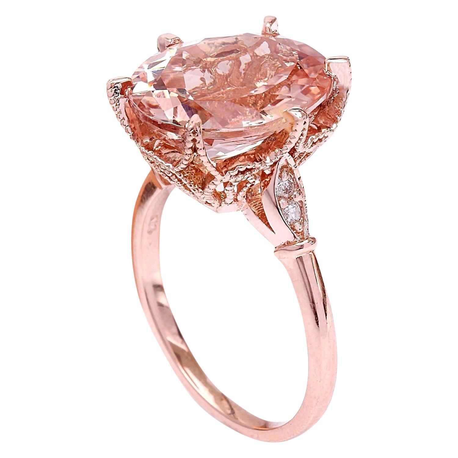 6.25 Carat Natural Morganite 14 Karat Solid Rose Gold Diamond Ring In New Condition For Sale In Los Angeles, CA