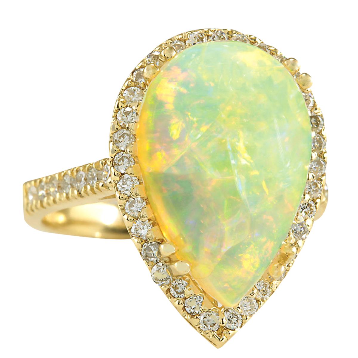 Stamped: 14K Yellow Gold
Total Ring Weight: 6.0 Grams
Total Natural Opal Weight is 5.60 Carat (Measures: 17.00x11.40 mm)
Color: Multicolor
Total Natural Diamond Weight is 0.65 Carat
Color: F-G, Clarity: VS2-SI1
Face Measures: 20.90x14.55 mm
Sku:
