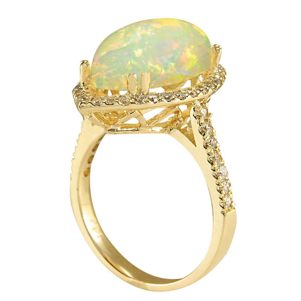 Pear Cut Opal Diamond Ring In 14 Karat Yellow Gold For Sale