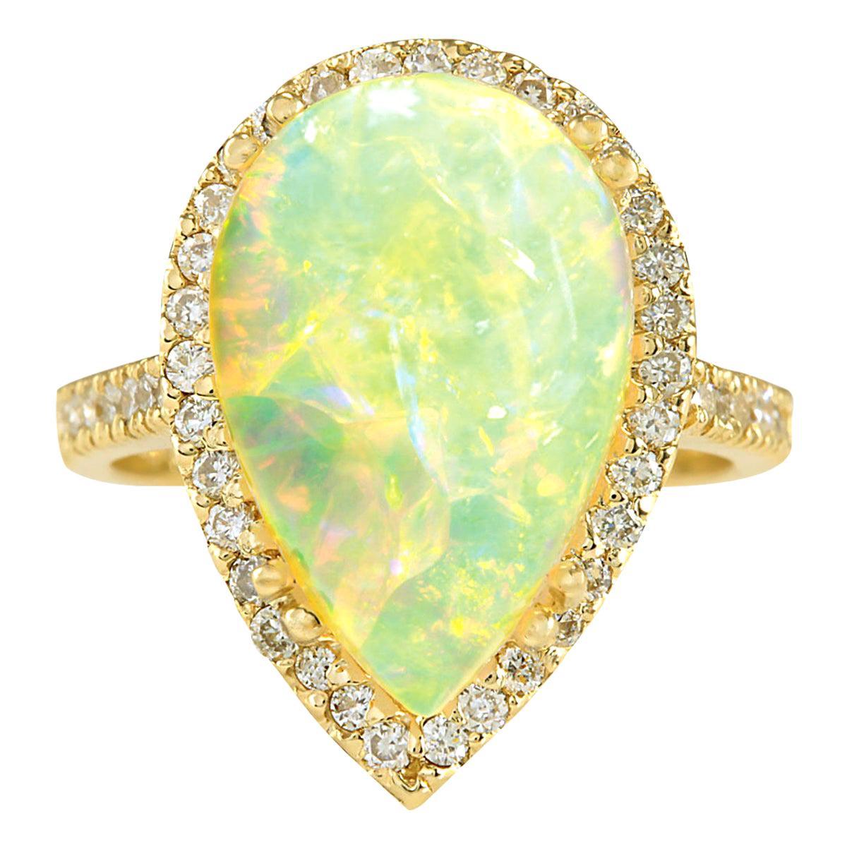 Opal Diamond Ring In 14 Karat Yellow Gold For Sale
